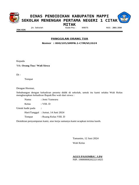 CONTOH SURAT PANGGILAN ORANG TUA SISWA drum panning 78 nama besar referensi bokep hamil image 1