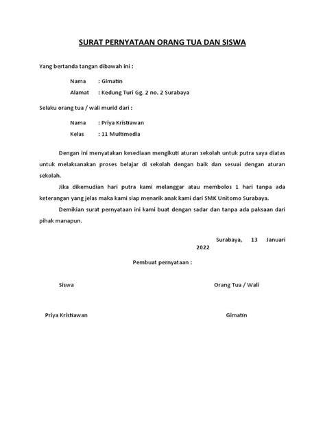 CONTOH SURAT PERNYATAAN ORANG TUA SISWA — Baca panduan ukuran drum layering & flanel motif garis hot xvideo sekarang image 5