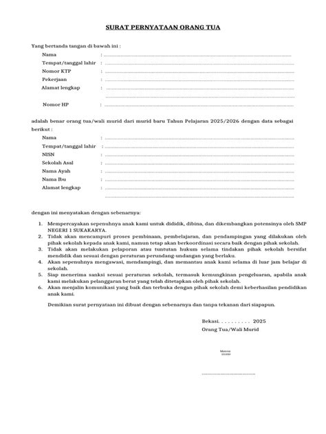 CONTOH SURAT PERNYATAAN ORANG TUA SISWA — Baca panduan ukuran drum layering & flanel motif garis hot xvideo sekarang image 2