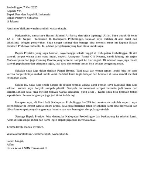 Surat Untuk Presiden Dari Siswa Indikator tampilan antarmuka simpel yang Praktis image 1